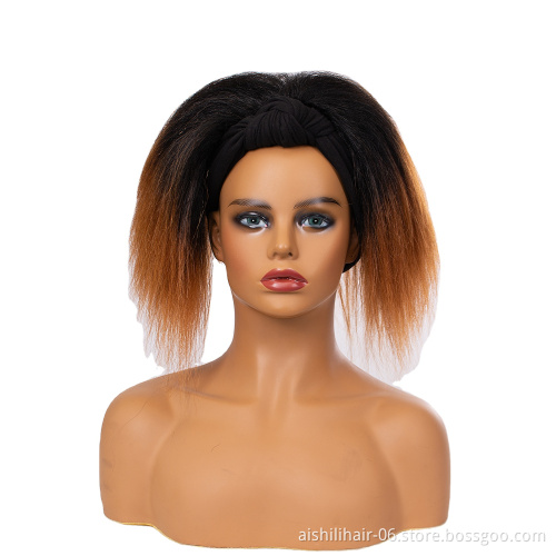 AISHILI Short Synthetic Hair Stright Ombre Black To Golden Brown Fluffy Wigs With Henaband For Women
